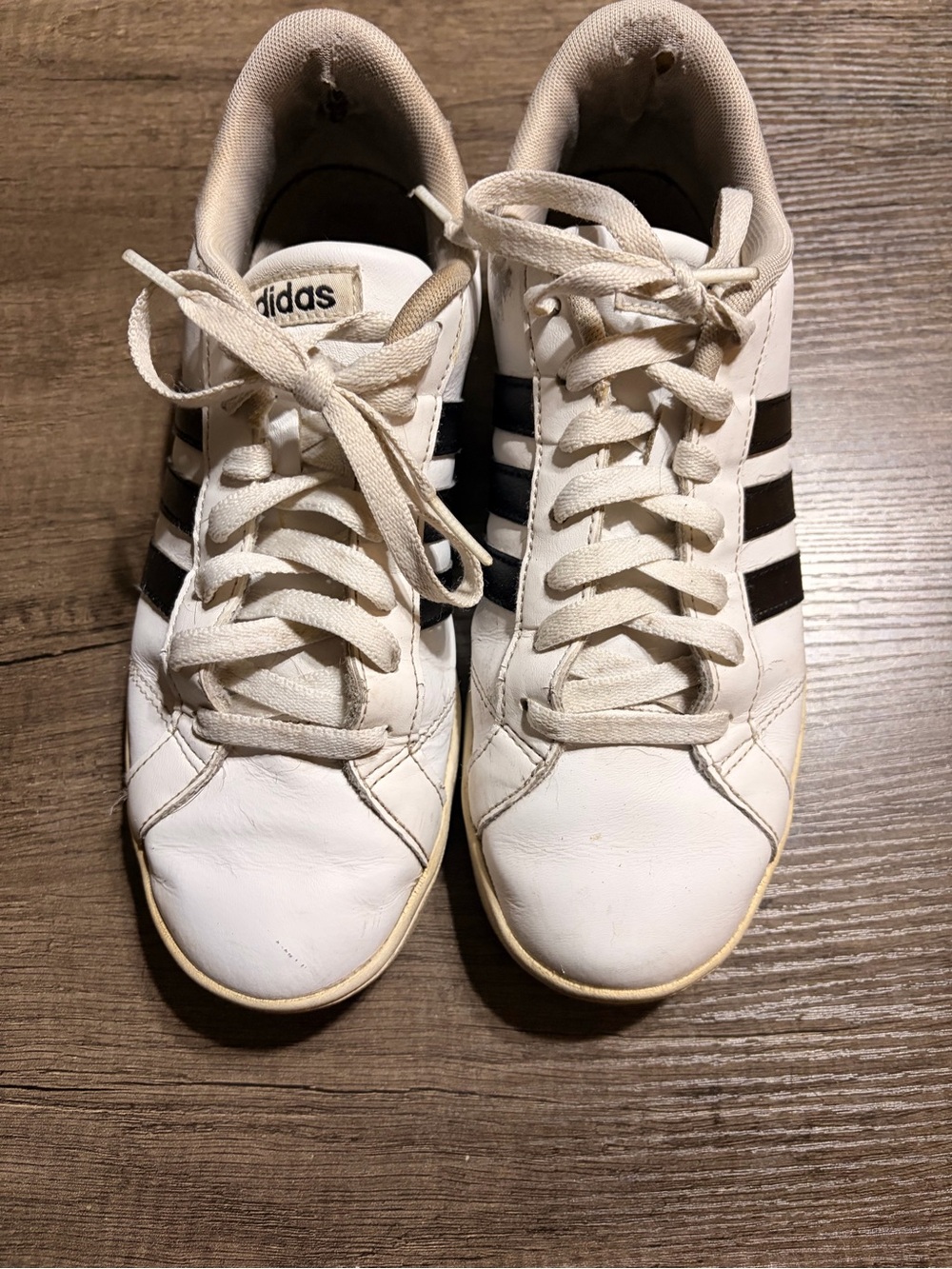 Adidas White Sneakers with Black Stripes